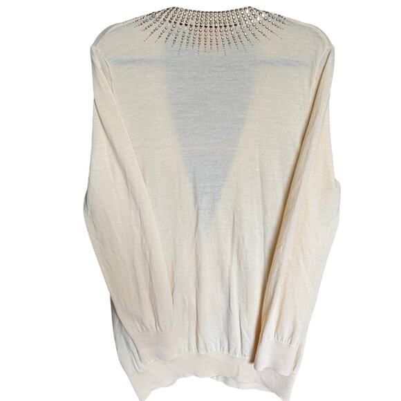 Tory Burch Gaugino Sweater Cardigan Wool Studded Open Front Beige Gold Size XL - Picture 6 of 13
